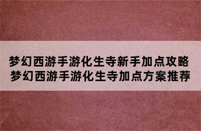 梦幻西游手游化生寺新手加点攻略 梦幻西游手游化生寺加点方案推荐